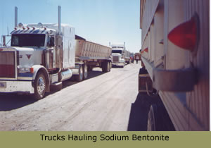 Trucks hauling sodium bentonite
